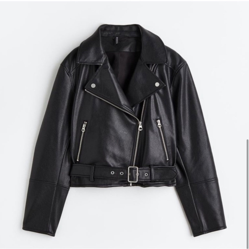H&M Faux Leather Jacket with Asymmetrical Design and Silver Hardware